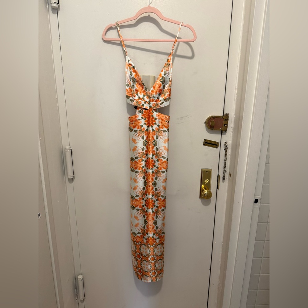House of Harlow 1960 Orange and White Floral Cutout Maxi Dress